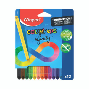 CW Office Maped Colorpeps Infinity PCils PK12, set of 12 colored pencils in various colors with heat-resistant and eco-friendly design.
