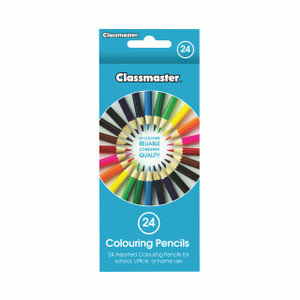 Product CW Office Classmaster Colour Pencils AST PK24, pack of 24 assorted colored pencils for school, office, or home use.