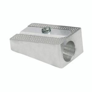 CW Office Metal Singlehole Psharpener PK50, metal pencil sharpener with a single hole and textured surface for sharpening pencils.