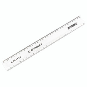 Q-Connect Ruler 300MM Clear, transparent plastic ruler with measurement markings and barcode.
