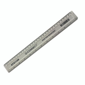 Q-Connect Ruler Shatterproof White, durable and shatterproof white plastic ruler with measurement markings for precise measuring.