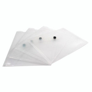 CW Office Graffico By 5 Star Doc Folder P50, set of transparent plastic document folders with round colored snap buttons for secure closure.