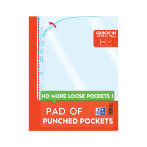 CW Office Oxford Punched Pocket Pad 60PKT A4, transparent punched pockets with punched holes for binding.