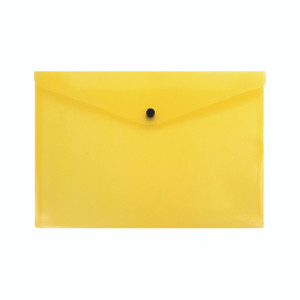 CW Office Q-Connect Doc Folder A4 Yellow PK12, yellow plastic legal file folder with a black button on the flap.