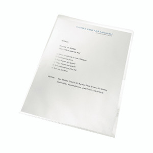 CW Office Leitz RCYC Cut Flush Fielders Clear PK100, stack of transparent filing folders for office organization.