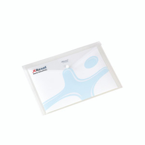 CW Office Rexel Popper Folder A4 Clear WHT PK5, A4 size transparent white plastic folder with a popper closure for document organization.