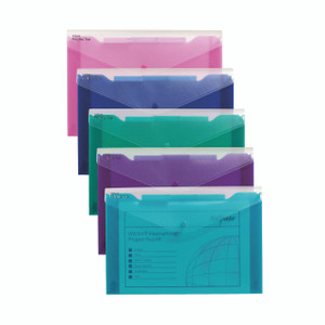 CW Office Snopake Polyfile Tri Electr A4 ASS PK5, set of five colorful polypropylene folders in pink, blue, green, purple, and teal with transparent covers for organization and presentation.
