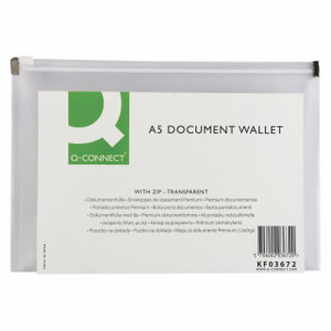 CW Office Q-Connect Doc Zip Wallet A5 PK10, transparent zipper document wallet with size A5 for storing and organizing documents.
