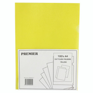 CW Office Yellow Cut Flush Folders PK100, yellow file folders for organization and storage.