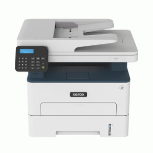 CW Office Xerox B225 MFC Mono Laser Printer, front view of a compact, all-in-one monochrome laser printer with a built-in scanner and keypad showing status display.