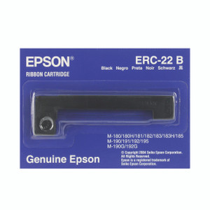 CW Office Epson ERC22B Fabric Ribbon Cart BLK, genuine black fabric ribbon cartridge in original packaging.