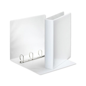 CW Office 4D-RING Ring Binder A4 38MM WHT PK10, white plastic ring binder with metal rings for organizing documents.