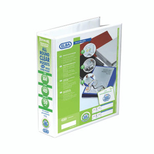 Product CW Office Elba Pres Rbndr 4D 50MM A4 WHT PK10, image of a pack of white A4 binders with a focus on the packaging design and product features.