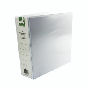Product CW Office Q-Connect 4D-RBINDER 65MM A4 WHT PK6, a pack of six white presentation binders with a 65mm ring capacity for A4 documents.