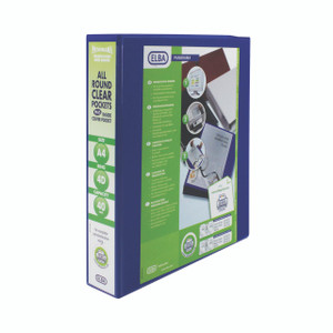 Product CW Office Elba Pres Rbndr 4D 40MM A4 Bl PK6, packaging box for presentation ring binders with clear round pockets, size A4, 4D ring capacity, 40mm