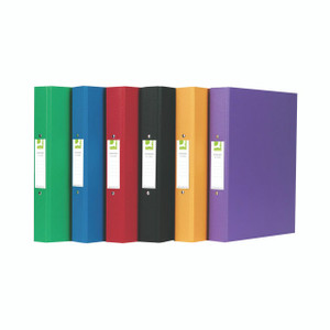 CW Office Q-Connect 25MM 2 Rbndr A4 Astd P10, colorful binders for office organization, in green, blue, red, black, yellow, and purple.