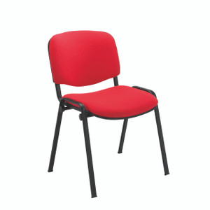 CW Office Jemini Ultra Mpps Stkg Chair Red, modern red office chair with cushioned seat and backrest, black metal frame, and stackable design for office or conference use.