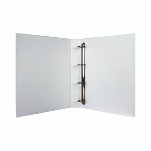 CW Office White 25MM 4D Presentation Binder PK10, open white presentation binder with metal rings for holding documents.