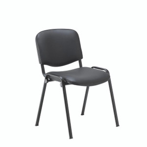 CW Office Jemini Ultra Mpps Stkg Chair Pu BLK, black upholstered office stacking chair with metal frame and arm rests.