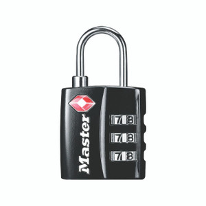 CW Office Master Lock 32MM TSA Combination Padlock, black with a silver shackle and combination dials for secure travel luggage.