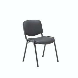 Product CW Office Jemini Multi Mpps Stkg Chr Pu Black, black office stacking chair with padded seat and backrest, metal frame and armrests.