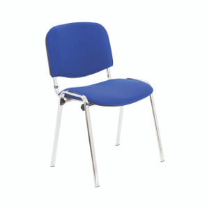 CW Office First Ultra Chair 532X585X805MM Blue, ergonomic office chair with blue cushioned seat and backrest, and silver metal legs.