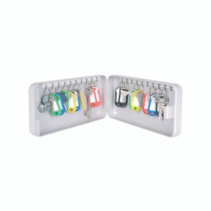 CW Office Helix Standard Key Cabinet 20KEY Cap, open white plastic key cabinet with colorful keys and key caps organized on hooks inside.