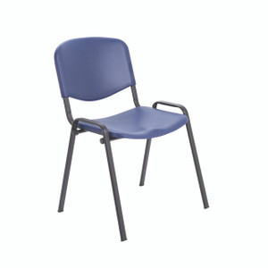 CW Office Jemini Mpps Stacking Chair PP Blue, blue polypropylene padded seat and backrest with black metal frame for office or conference room use.