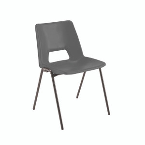 CW Office Jemini Stacking Chair, black plastic seat and backrest with metal legs.