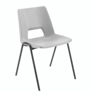 CW Office Jemini Stacking Chair, grey plastic chair with metal legs.
