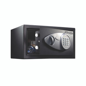 CW Office Master Lock Sec Safe Elec Lock 11.6L, electronic safe with digital keypad and key access, black textured exterior