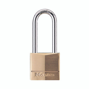 CW Office Master Lock 40MM Brass Padlock with 2 Keys, close-up of the brass padlock with a silver shackle.