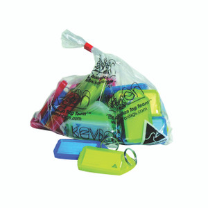CW Office Kevron Clicktag Key Tag L AST PK25, colorful plastic key tags in a transparent plastic bag.