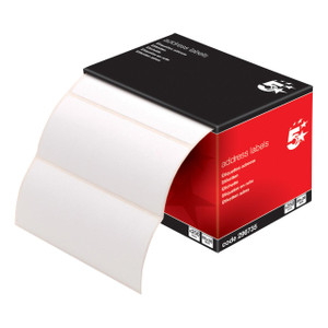 CW Office Addr Labs Cont Roll 89X36MM PK250, white address labels on a roll inside a red and black packaging box.