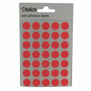 CW Office Blick Coloured Labels 13MM Red PK2800, sheet of 28 red self-adhesive round labels for office and organization.