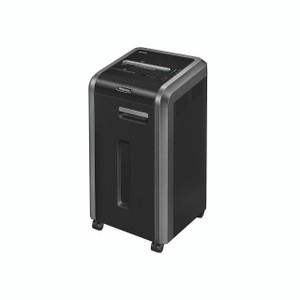 CW Office Fellowes Power 225MI Micro-Shred Shredder, modern black and silver office shredder with a sleek design and control panel on top