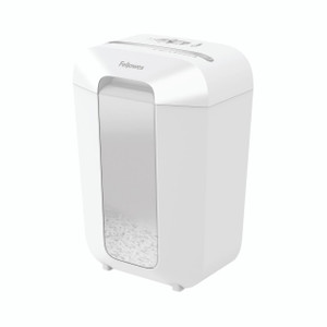 CW Office Powershred LX70 Cross-Cut shredder, white color with a transparent window at the front to see shredded paper inside.