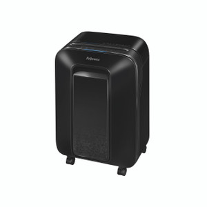 CW Office Fellowes Powershred LX201 Mcut Shrd, compact black paper shredder for secure document disposal with casters for mobility.