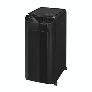 CW Office Fellowes Automax 450C Cut Shredder, black office shredder with digital controls and compact design