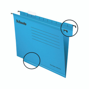 CW Office Esselte Suspension File A4 BLU PK25, blue A4 suspension file with reinforced hanger hooks and high-quality design for organizing documents.