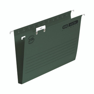CW Office Elba Ult Vert Sus File 30MM GRN P50, green suspension file with label holder and internal filing tabs.