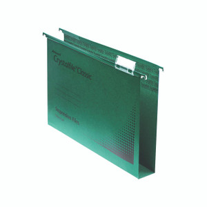 CW Office Rexel Crystalfile Lat File GRN PK25, green suspension files with metal top opening for organizing documents.