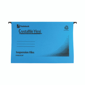 CW Office Rexel Crystalfile Flx Std FC BLU P50, blue suspension filing folder with company logo and recycling symbol
