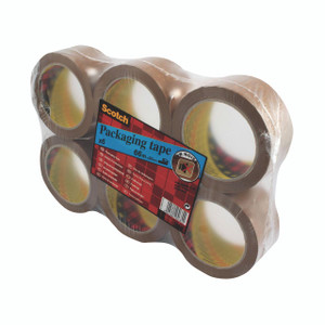 CW Office 3M Scotch Packaging Tape Buff PK6, six rolls of clear packing tape in plastic wrap with a red and blue label.
