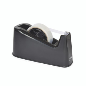CW Office Rapesco Germ-Savvy 500HD Tp Disp BLK, black desktop tape dispenser with clear tape roll.