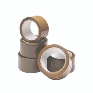 CW Office Buff Packaging Tape 48MMX66M PK6, set of brown packaging tapes stacked together.