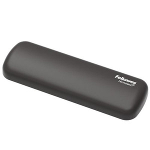 Various Fellowes Wrist Rest Breyta Palm Rest with Antibacterial Protection Ergonomic Wrist Support Black, a black ergonomic wrist support cushion with Fellowes logo for comfortable typing.