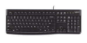 Logitech Keyboard K120 for Business, black wired computer keyboard with standard keys and numeric keypad.