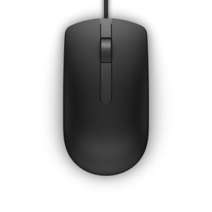 Dell Wired Mouse - MS116 - Black, sleek black computer wired mouse with scroll wheel on a white background.