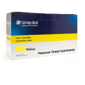 Cartridge World Compatible Brother TN625XLBK High Capacity Yellow Toner Cartridge, product box with blue, white, and yellow packaging, indicating 5,500 pages of print.